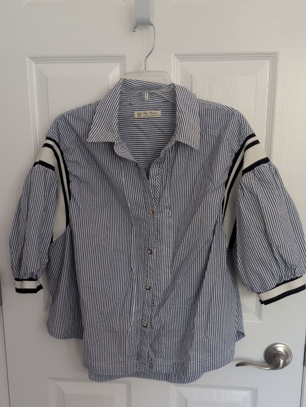 We The Free Blue and White Striped Button-Down Shirt